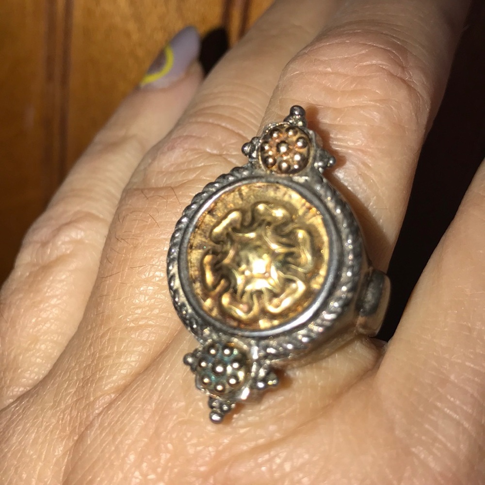 14 k yellow gold silver combo antique style ring